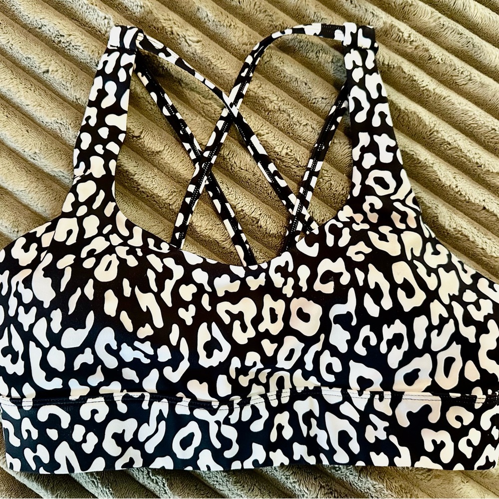 Zyia black and white leopard print light n tight strappy bra